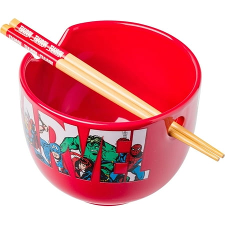 Silver Buffalo Red Avengers Ramen Noodle Bowl with Chopsticks, 20 oz