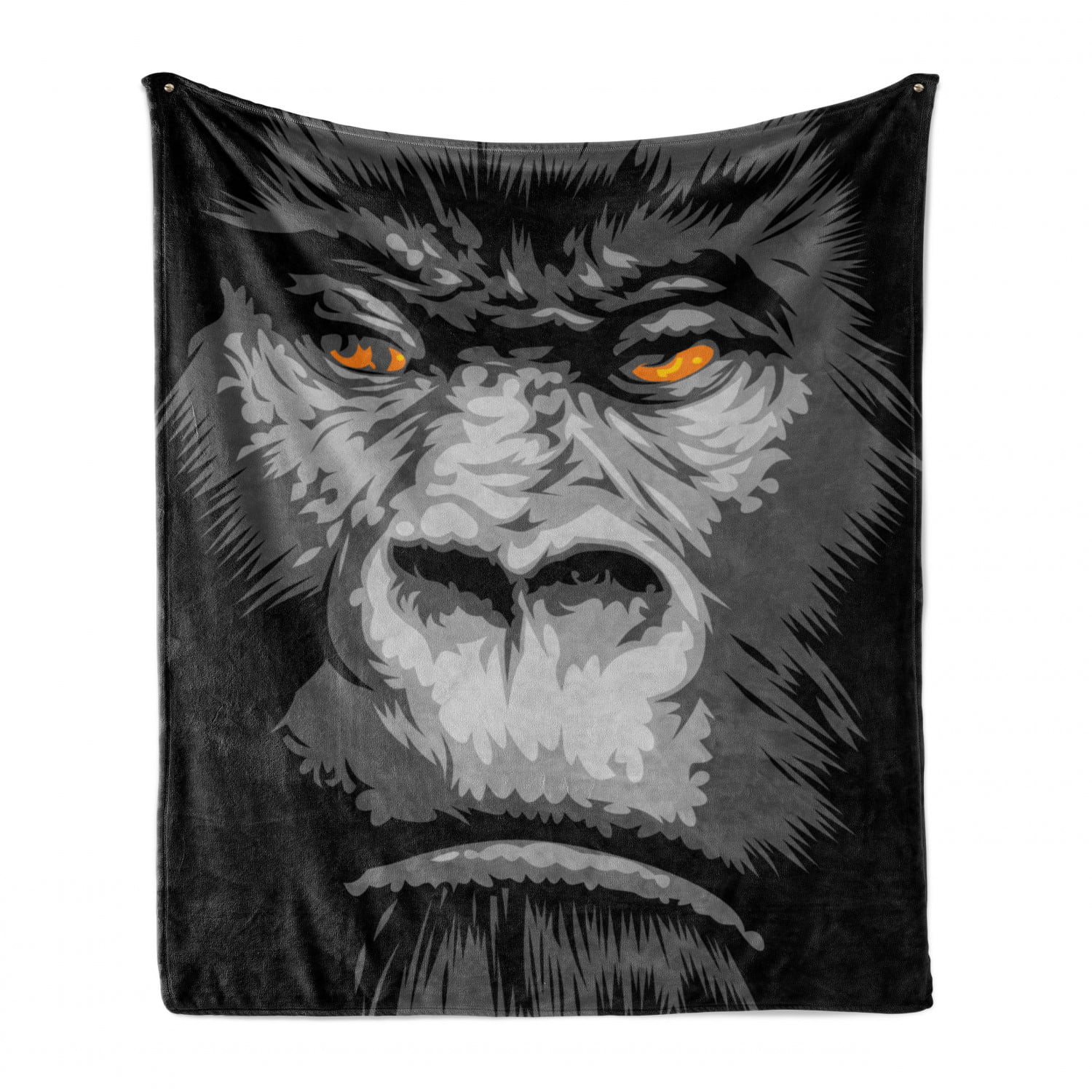 70 x 90 Close up Gorilla Portrait with Orange Eyes Zoo Jungle Animal Wild Money Graphic Ambesonne Modern Throw Blanket Grey Marigold Flannel Fleece Accent Piece Soft Couch Cover for Adults