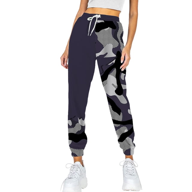 Gibobby Pantalones de chándal con bolsillo para mujer, estampado, cómodos, de cintura alta, para entrenamiento, salón atlético, informales, para correr (Dark Blue, XS)