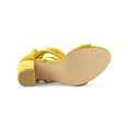 thumbnail image 3 of BLISSFUL STEP Women's Faux Velvet Lace Up Block Heel Strappy Sandals Yellow (Size 8), 3 of 8