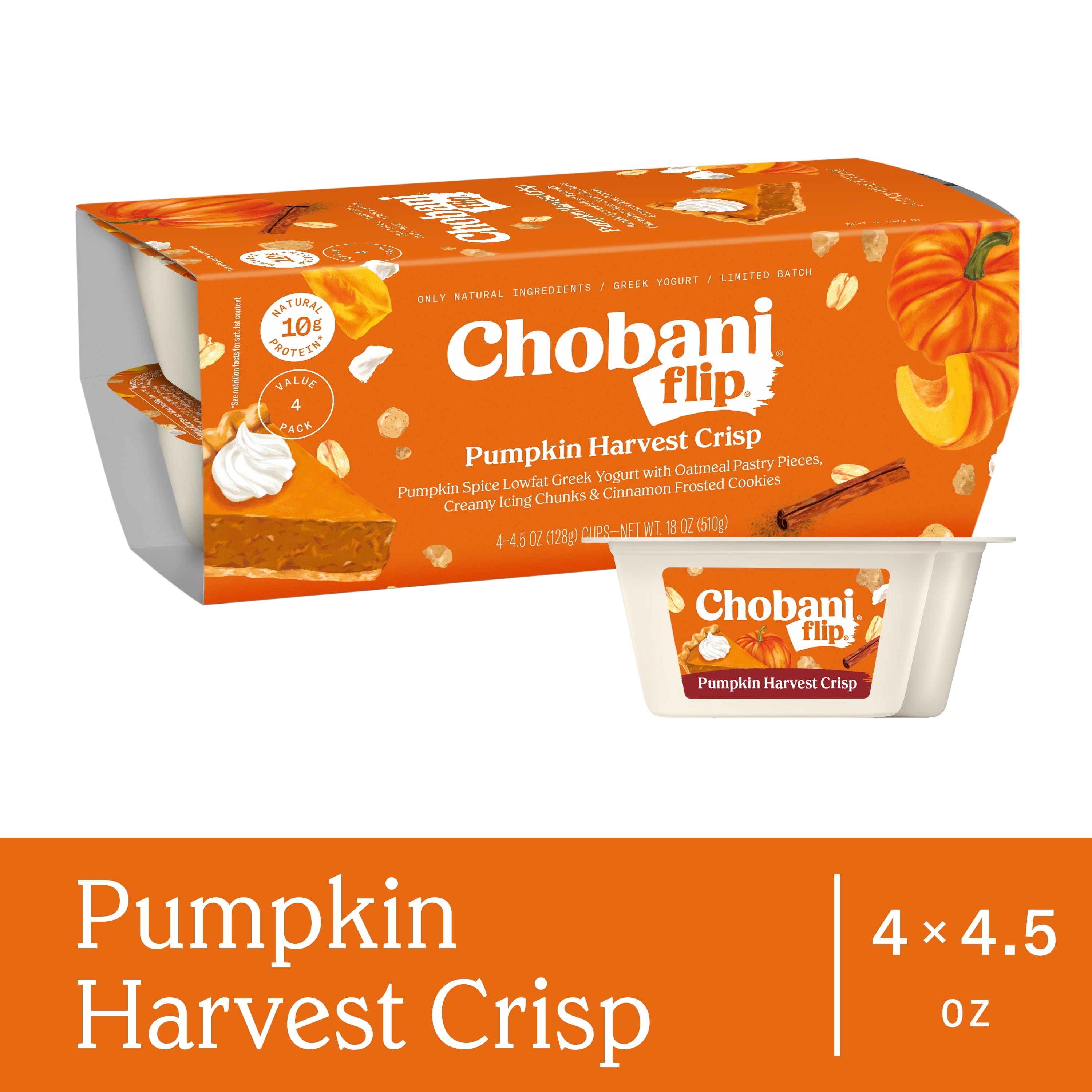 Chobani Flip Low-Fat Greek Yogurt Pumpkin Harvest Crisp 4.5oz 4PK