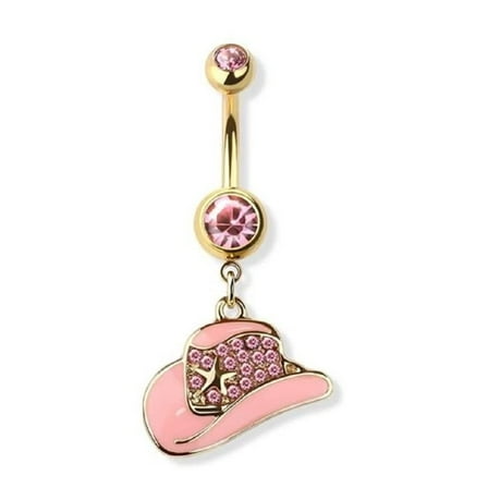 Body Accentz Belly Button Ring Gem Paved Cowboy Cowgirl Hat 316L surgical steel navel pink gold star