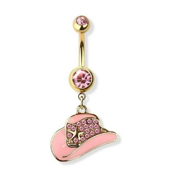 Body Accentz Belly Button Ring Gem Paved Cowboy Cowgirl Hat 316L surgical steel navel pink gold star