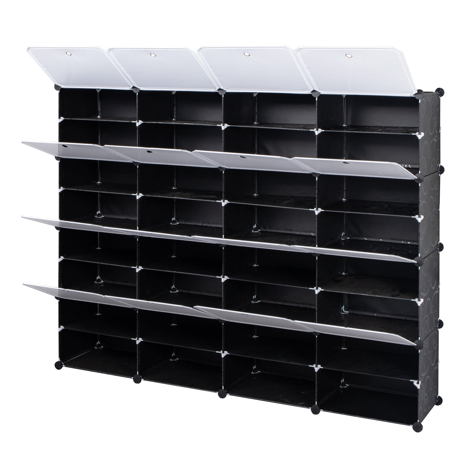 Hassch 8-Tier Portable 64 Pair Shoe Rack Organizer 32 Grids Tower Shelf Storage Cabinet Stand Expandable for Heels, Boots, Slippers, Black