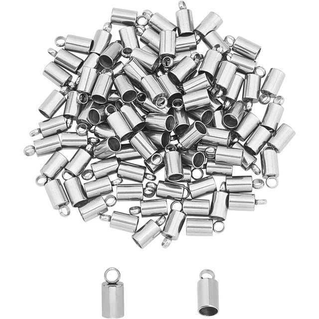 100 Pcs Embouts de Cordon en Acier Inoxydable avec Embouts Métalliques, Embouts de Colle pour Fabrication de Bijoux Kumihimo Trou de 1,8mm