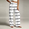 thumbnail image 6 of Women's Striped Lounge Pants Elastic Waist Straight Leg Trousers with Pockets Lightweight Comfy Cotton Linen Vacation Beach Pants,Sizes S-2XL, 6 of 6