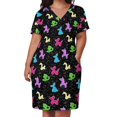 thumbnail image 2 of Vestido holgado de bolsillo negro con estampado clásico de animales y globos. Vestido de verano para mujer. Vestidos largos., 2 of 6