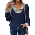 thumbnail image 3 of Shine Up Patchwork Sweatshirts for Women V Neck Long Sleeve Shirts Casual Pullover Tops, 3 of 8