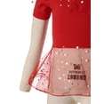 thumbnail image 6 of iiniim Girls Belly Dance Top Kids Single Short Sleeve Mesh Patchwork Polka Dots Sequins Dance Shirts Red 3-4, 6 of 7