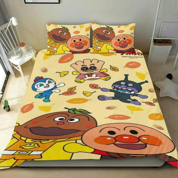 Anpanman Themed Bed Sheet Set Three Piece Set 53x79 In ches Comfortable And Skin Friendly Unique Design Creating A Star Studded Night Home Decor Gifts For Family Friends fans