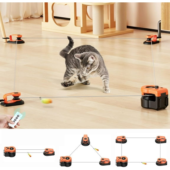 URRU Interactive Cat Toy for Indoor Cats,Automatic Teaser Cat Toy, 2 Control Mode & Mice Sound,Auto/RC Diy Cat Mouse Hunting Toy for Chase Hunt Weight Loss,Gifts for Cat Lovers-Orange