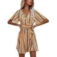 thumbnail image 1 of POINTERTECK Robe Femme Élégante Robe d'Été V-Cou à Manches Courtes Robe Décontractée Imprimé à Rayures Femmes Porter L, 1 of 6