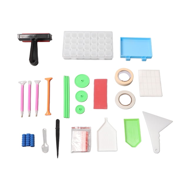 105 piezas de herramientas de pintura de diamantes de imitación, bolígrafo de punta perforadora, estuche de almacenamiento de rejilla múltiple y kit de rodillos para hacer manualidades de bricolaje