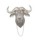 thumbnail image 3 of Escultura de pared con cabeza de animal de resina, diseño de búfalo, decoración espacial 3D, cabeza de búfalo pequeña, de resina para sofá, Plata, 3 of 9