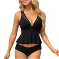 thumbnail image 3 of UPPADA Two Piece Tankini Swimsuits for Women Cute V Neck Swimwear with Shorts Tummy Control Bathing Suits Athletic Swimwear Ladies Swimsuits Black Swimsuit for Women,L, 3 of 5