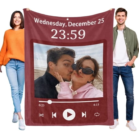 AISENIN Custom Blanket with Picture Photo Text for Couple Customized Blanket Personalized Fleece Throw Blanket for Birthday Anniversary Christmas Father Mother Valentines Day Gift