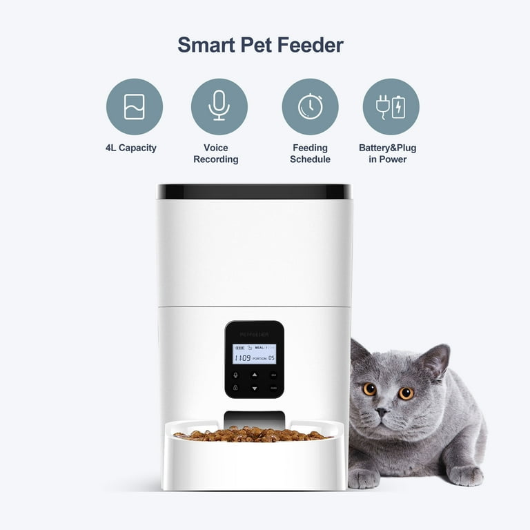 Petdiary 4L Automatic Cat Food Dispenser Timed Cat Feeder with Voice Recorder Dry Food Pet Feeder Up to 20 Portions 4 Meals Per Day