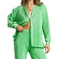 thumbnail image 3 of Liacowi Women Juniors 2Pcs Casual Long Pants Set Button Down Long Sleeve Shirt Blouse Wide Leg Palazzo Pants Streetwear Loungewear, 3 of 7