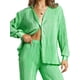 thumbnail image 3 of VISgogo - Conjunto de pantalones para mujer, blusa fruncida de manga larga con cuello en V y cuello de solapa + pantalones elásticos de longitud completa VISgogo moda, 3 of 9
