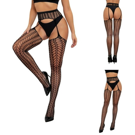 

dmqupv Fishnet Top Women Socks Diamond Suspender Four Hollowed Out Long Panties Women s Womens Tights with Design Black One Size