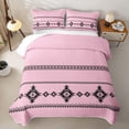 thumbnail image 2 of Castle Fairy Vintage Aztec Bed Spread Queen 3pcs,Tribal Geometric Motif Queen Coverlet Set,Black Light Pink,1 Quilt and 2 Pillowcases, 2 of 7