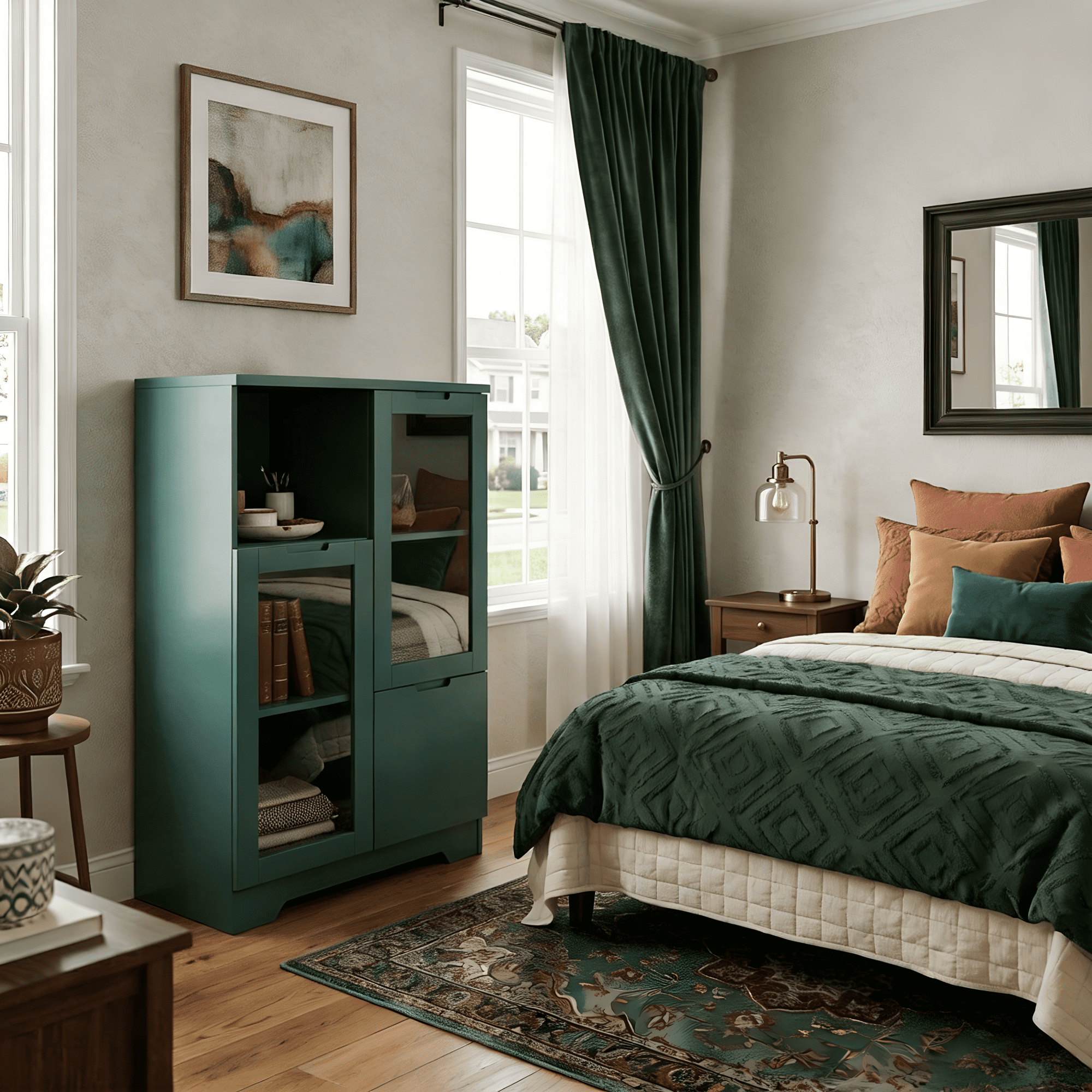 Leumius Sideboard Cabinet with Storage,Buffet Cabinet with Glass Doors & Drawer,Open Storage Cabinet for Living room,Green