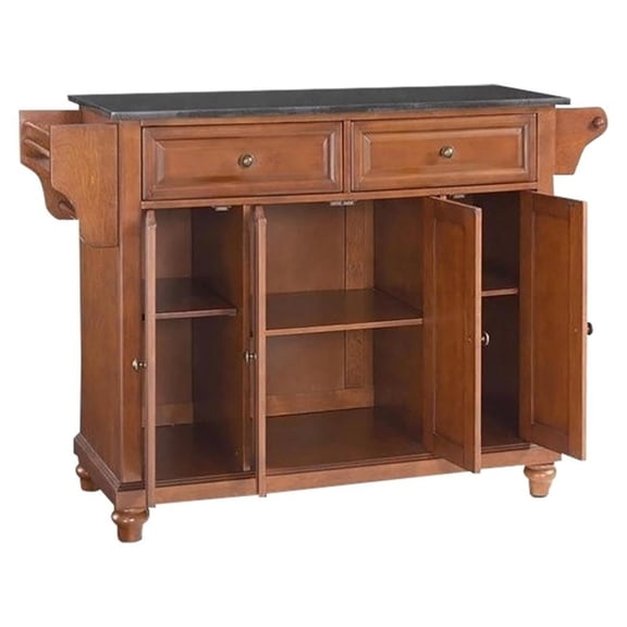 Pemberly Row Contemporary Wood Kitchen Island in Cherry / Black