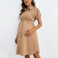 thumbnail image 7 of Fnooota Maternity Shirt Dresses, Casual Collared Short Sleeve Mid-length Pregnancy Summer Dresses Khaki Size S-2XL, 7 of 7