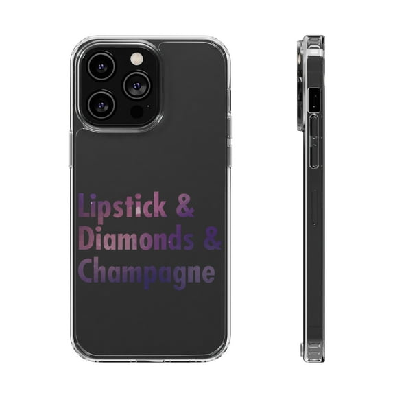 DistinctInk Clear Case for Apple iPhone 15 PRO (6.1" Screen) - Lipstick & Diamonds & Champagne