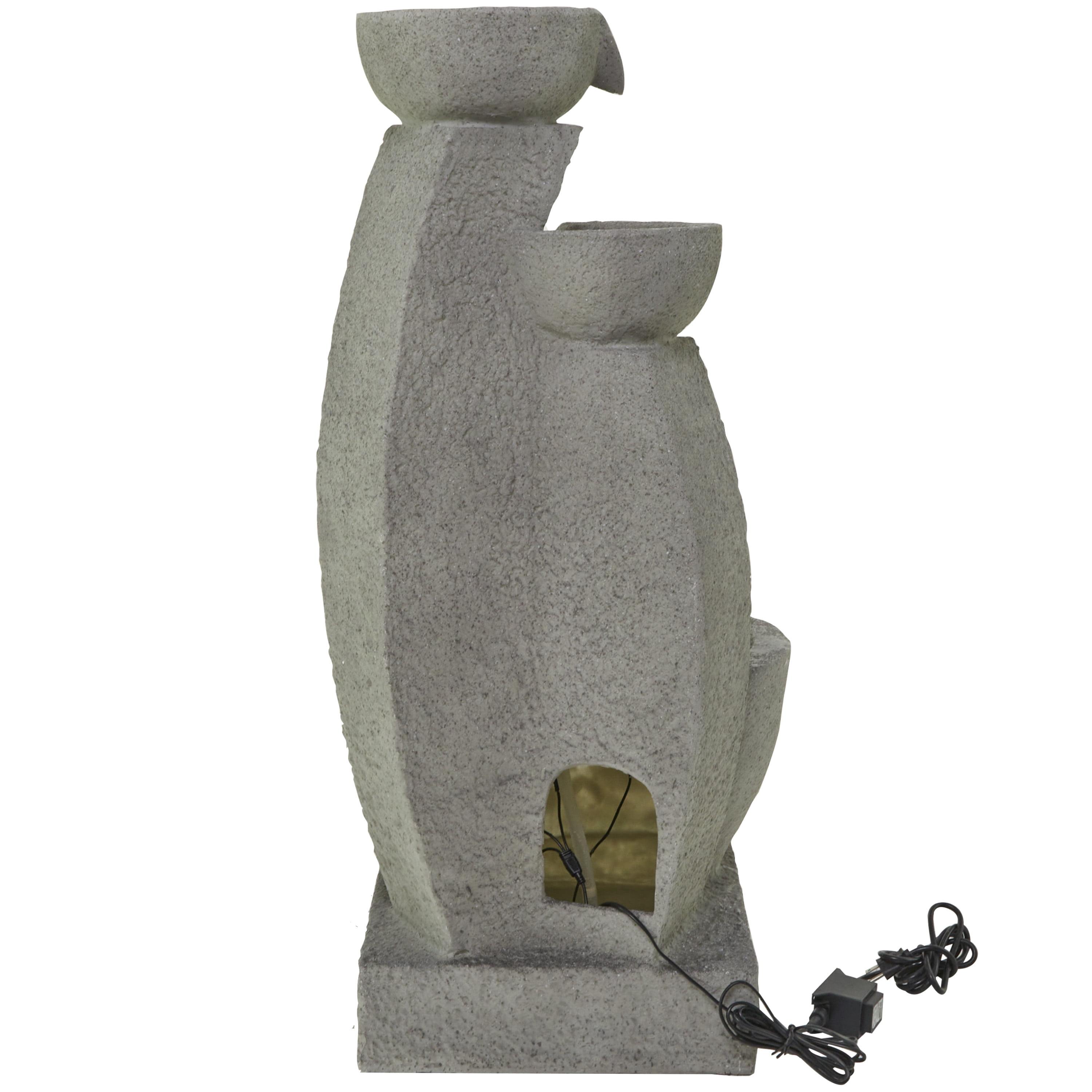DecMode Gray 4 Tier Fountain Indoor Outdoor Decor with LED Light