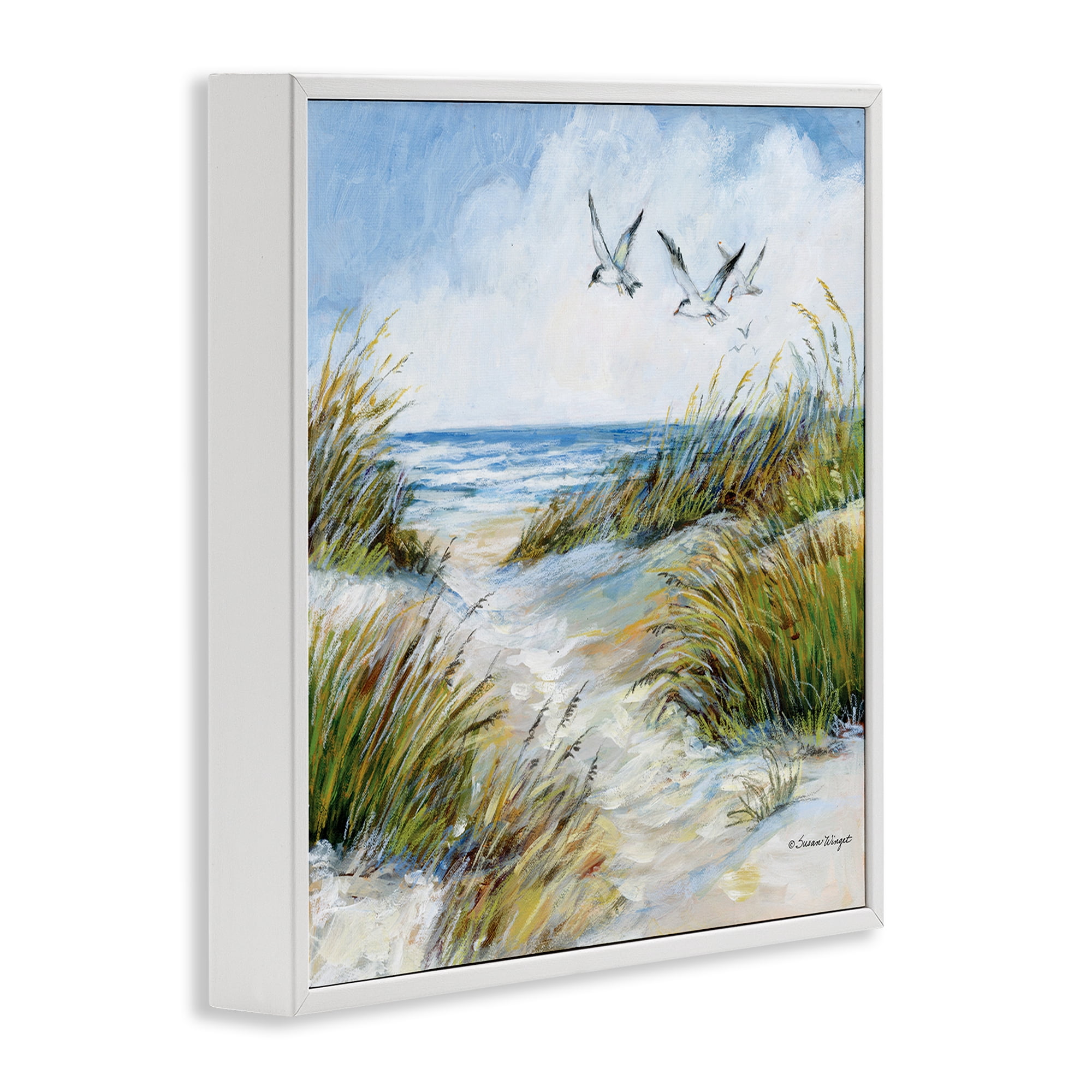 Stupell Industries Beach Path Seagulls Overhead White Framed Giclee Art, design by Susan Winget