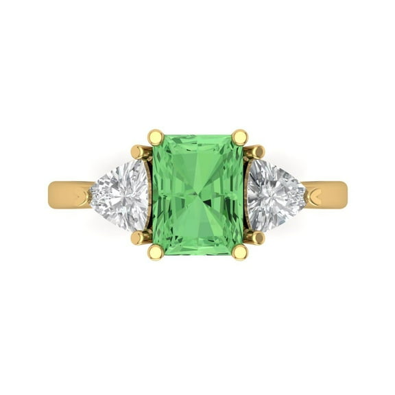 2.82 ct Emerald Cut Simulated Green Diamond Three-Stone Engagement Ring for Women in 14K Yellow Gold