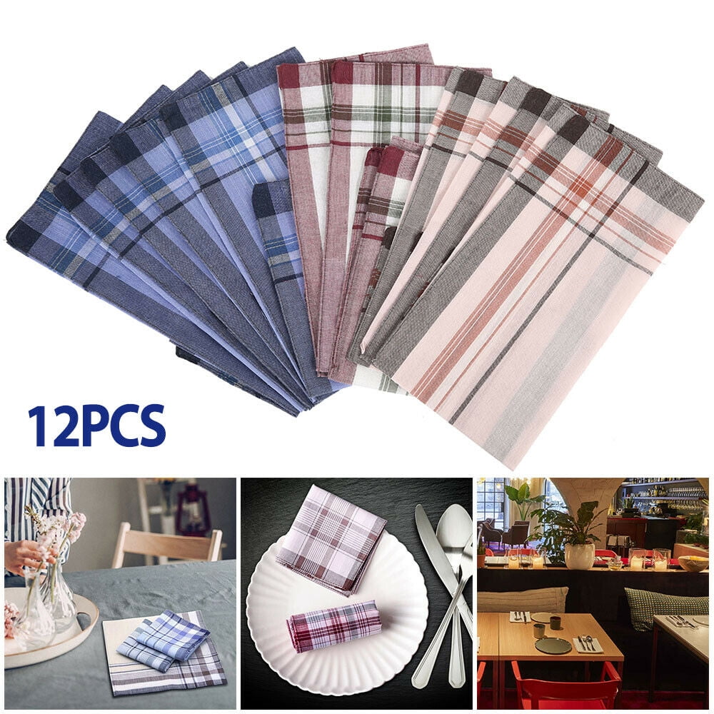 12Pcs 100 Cotton Men Handkerchiefs Hanky Pocket Square Hankie Lot Set