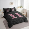 thumbnail image 3 of jejeloiu Letter H Monogrammed 7-Piece Bedding Comforter Set,Pink Cheetah Pattern King Bedding Sets For Girls Kids Reversible, 3 of 8