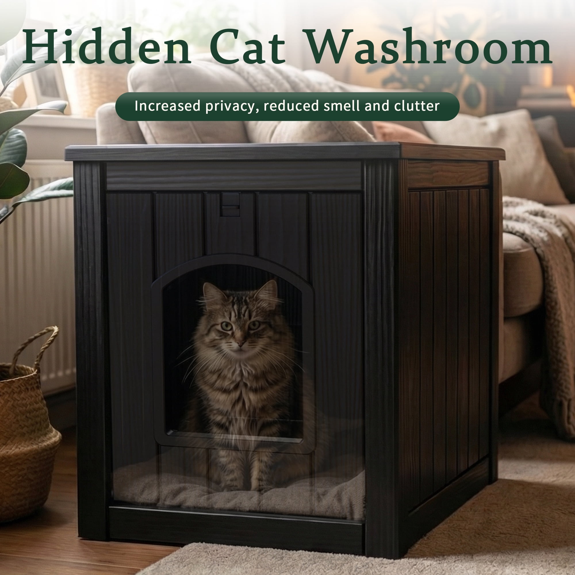 fazzn Multifunctional Cat House with Door, Indoor Outdoor Decorative Cat Shelter, Dual Use Pet House for Cat & Small Dog, Easy to Clean & Assembly.Brown/Black