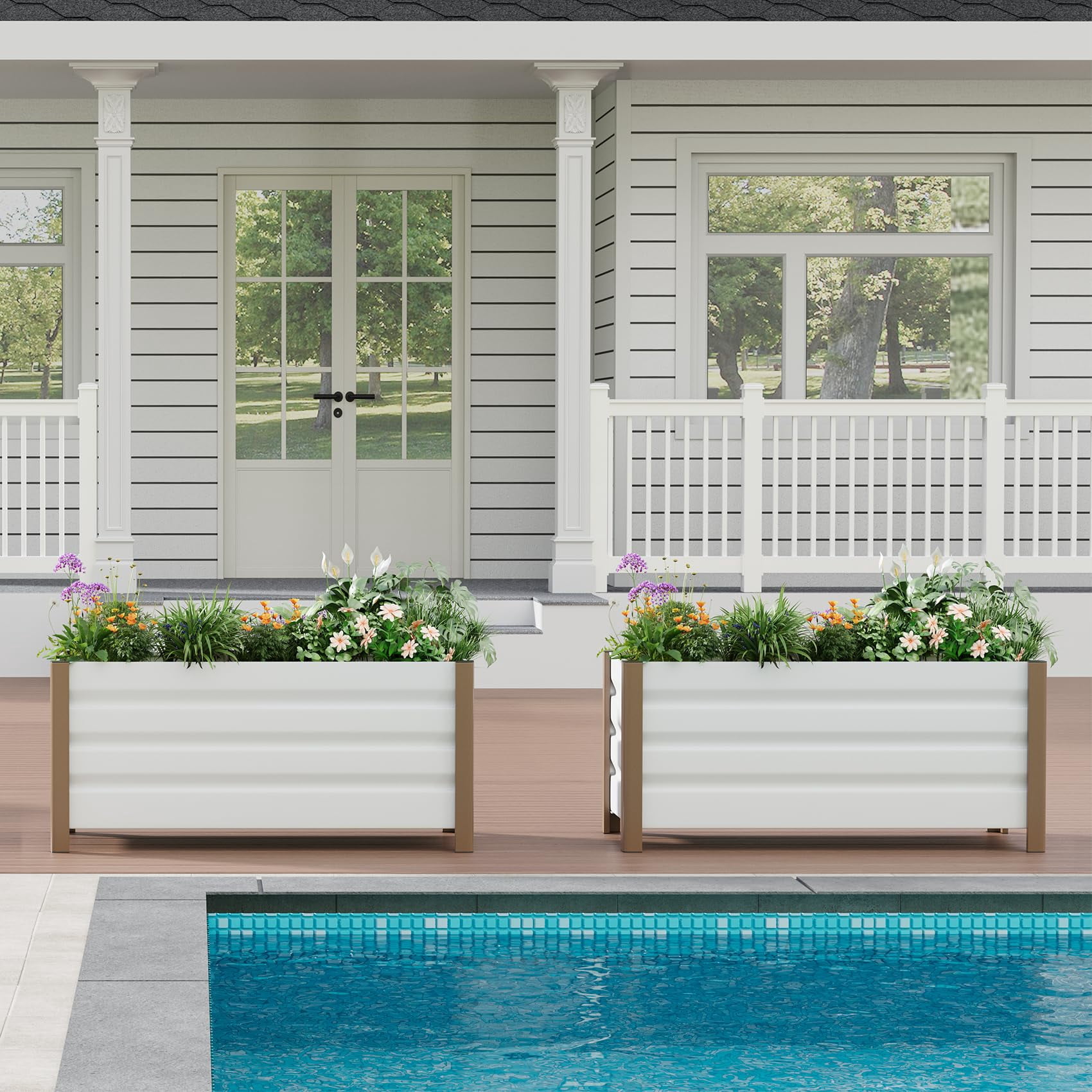 Garvee Aluminum Planter Box, Raised Garden Bed with Drainage Holes, 39.3" x 15.7" x 17.7", White
