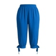 thumbnail image 6 of Women High Waisted Capri Pants with Pockets Tie Knot Straight Leg Cropped Trousers Summer Casual Beach Vacation Pull on Elastic Waist Crop Pants, Blue, 3XL, 6 of 6
