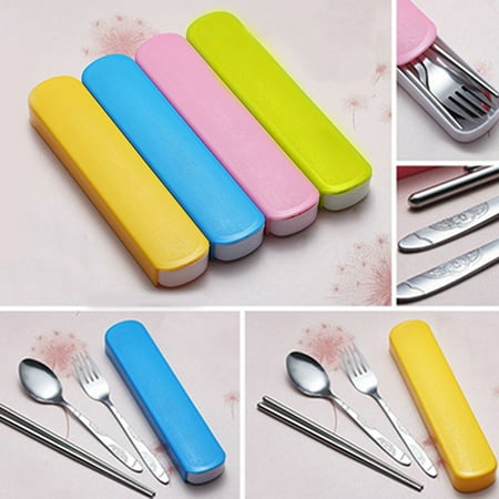 - Girl12Queen 3Pcs/Set Utensils Tableware Cutlery Set Stainless Steel Spoon Fork Chopsticks