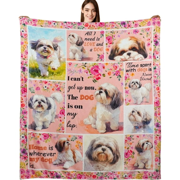 Shih Tzu Gifts Shih Tzu Blankets 50"X60" Dog Throw Blanket for Dog Lovers Mom Dad Flannel Puppy Print Blanket for Couch Sofa Bed Car