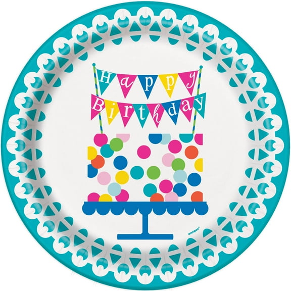 9" Confetti Cake Birthday Party Plates, 8ct