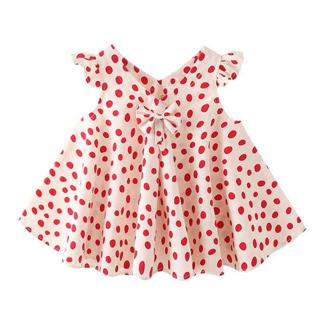 HBFAGFB Robes pour Filles Petite Enfant Manches Courtes Robe Décontractée Imprimé à Pois Robe Mignonne Rouge Taille 100