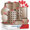 thumbnail image 6 of Virtu Nonstick Carbon Steel Bakeware Set, 39pc Brown Baking Pan Set With Silicone Handles & Red Cooking Utensil Set, 6 of 9