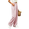 thumbnail image 3 of ABSUYY Womens High Waist Wide Leg Sweatpants, Casual Loose Lounge Pants with Pockets, Pull-On Comfy Trousers, Pink,Size S, 3 of 7