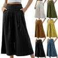 thumbnail image 3 of Durtebeua Women's Cotton Elastic Waist Wide Leg Capris Pocket Casual Pants Loose Women's Pants, 3 of 5