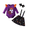 thumbnail image 3 of SOFTCCLO Baby Girl Halloween Outfit Fall Elements Long Sleeve Romper Suspender Skirt Clip 3 Piece Sets Size 9-12M, 3 of 10
