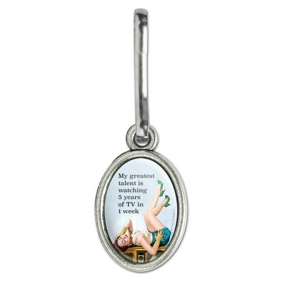Greatest Talent Watching 5 Years TV in 1 Week Funny Humor Antiqued Oval Charm Clothes Purse Suitcase Backpack Zipper Pull Aid