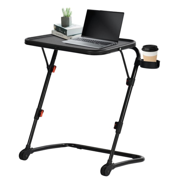 Open Box Homycasa Adjustable Folding TV Dining Tray Table with Cup Holder Black