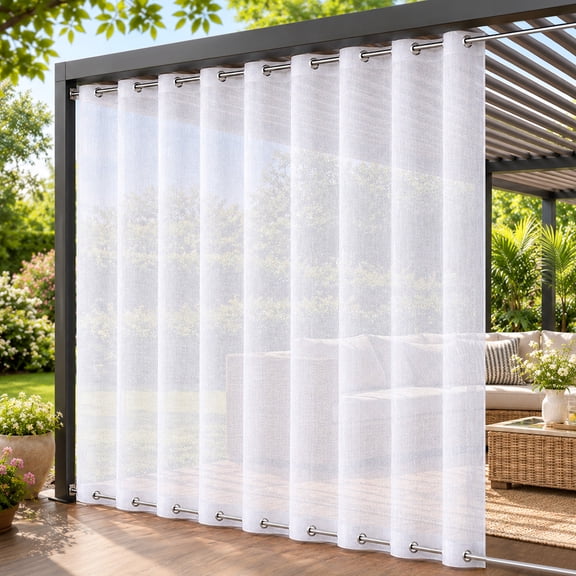 BTTO Patio Sheer Windproof & Waterproof Outdoor Curtain for Porch Yard Lawn Garden, Divider Window Screening Gauze Top & Bottom Fixed Eyelets, 1 Panel