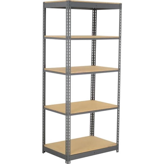 Global Industrial BS18369W5 36 x 18 x 96 in. 5 Shelf Commercial Duty Wood Deck Boltless Shelving Starter, Gray