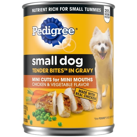 Pedigree Tender Bites in Gravy, Chicken & Vegetable Wet Dog Food for Small Adult Dogs, 13.2 oz. Can